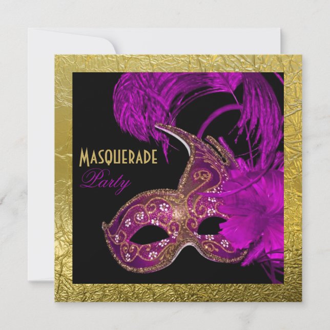 Invitación Dulce de Masquerade Dieciséis Relieve metalizado f (Anverso)