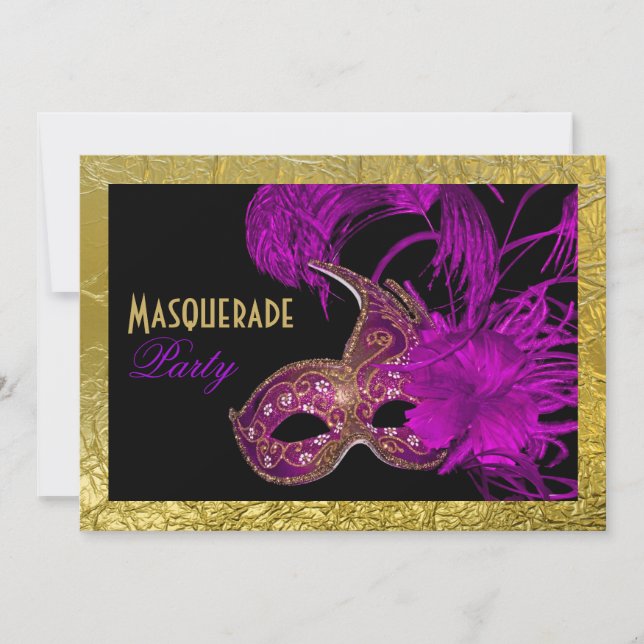 Invitación Dulce de Masquerade Dieciséis Relieve metalizado f (Anverso)