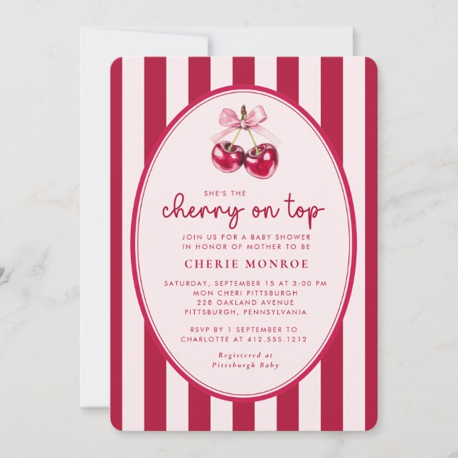 Invitación Dulce de moda rosa y rojo encima del Baby Shower  (Anverso)