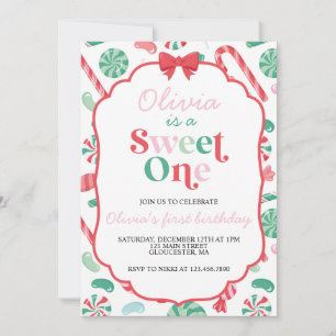 Invitación Dulce de Navidad Dulce Uno Primer Cumpleaños