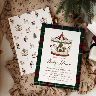 Invitación Dulce de Navidad Vintage Tienda de Caballos de Car