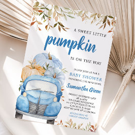 Invitación Dulce de Niño Camión de Calabaza Azul Baby Shower