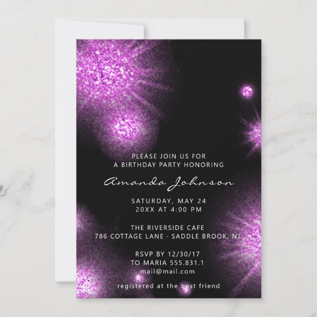 Invitación Dulce de novia 16.º Purpurina de cumpleaños 15 Neg (Anverso)