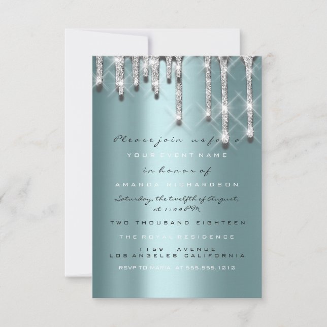 Invitación Dulce de novia Verde azulada de purpurina con goti (Anverso)