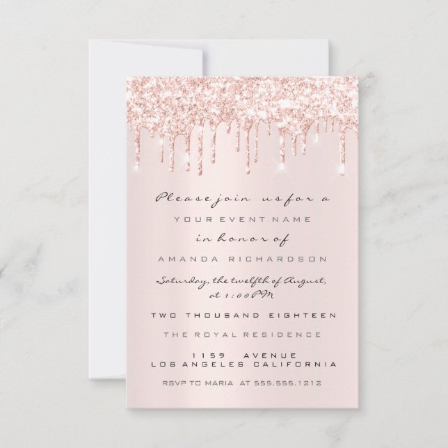 Invitación Dulce de Novias Rosa Rosa Purpurina de chispa 16 (Anverso)