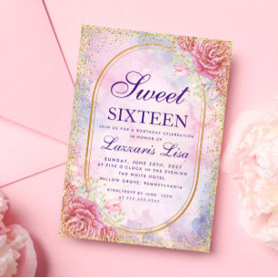 Invitación Dulce de oro Dieciséis cumpleaños de Floral Surpri
