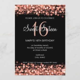 Invitación Dulce de Oro Rosa 16 Deslumbramientos de fiesta de