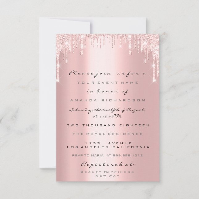 Invitación Dulce de oro Rosa de Purpurina rosado (Anverso)