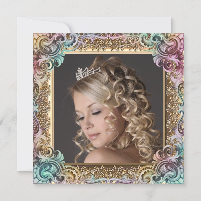 Invitación Dulce de Oro Rosa Dieciséis cumpleaños (Anverso)