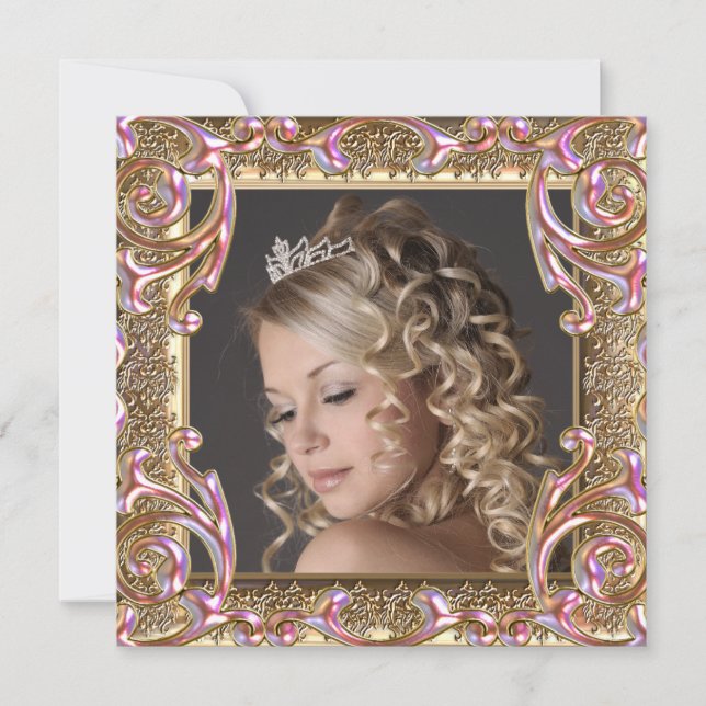 Invitación Dulce de Oro Rosa Dieciséis cumpleaños (Anverso)