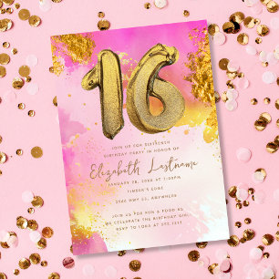 Invitación Dulce de oro rosado de moda 16 cumpleaños