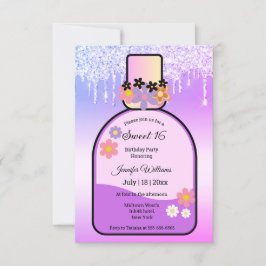 Invitación dulce de perfume rosa retro 16 purpurinas de goteo