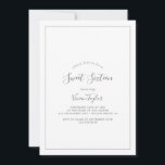Invitación Dulce de Plata minimalista Dieciséis Cumpleaños<br><div class="desc">Esta minimalista invitación de 16 años de dulces plateados es perfecta para una simple fiesta de 16 años. El moderno diseño romántico presenta una tipografía clásica de color gris plateado y blanco, acompañada de una caligrafía rústica y elegante con un estilo de letra a mano vintage. Personalizable de cualquier color....</div>
