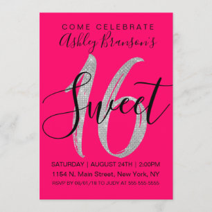 Invitación Dulce de plata rosado de neón elegante 16 del