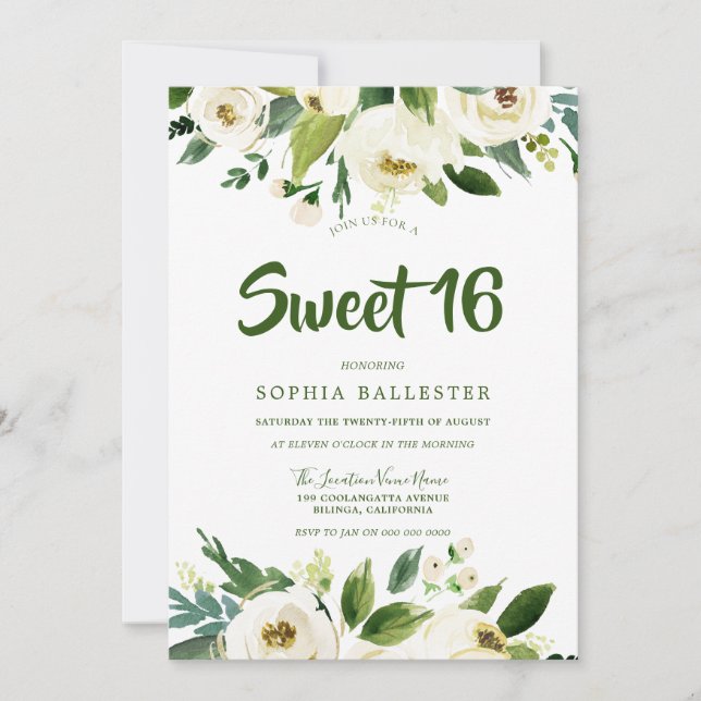 Invitación Dulce de primavera floral blanca botánica moderna  (Anverso)