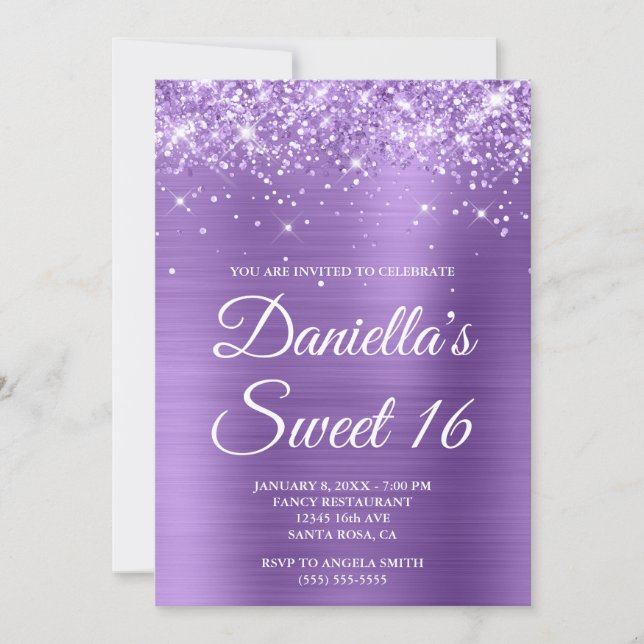 Invitación Dulce de Relieve metalizado púrpura espumoso Purpu (Anverso)