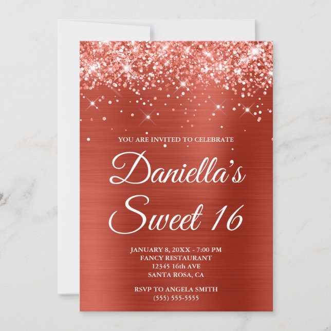 Invitación Dulce de Relieve metalizado rojo suave Purpurinoso (Anverso)