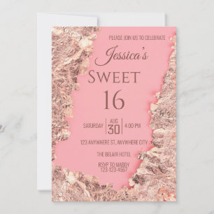 Invitación Dulce de Relieve metalizado Rosa Dieciséis Invitac