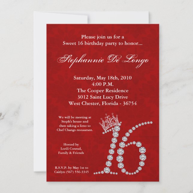 Invitación dulce de rubíes del cuervo del diamante 5x7 (Anverso)