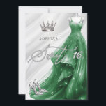 Invitación Dulce de salsa verde esmeralda de plata 16<br><div class="desc">Invitación a la princesa de vestido verde esmeralda plateado</div>