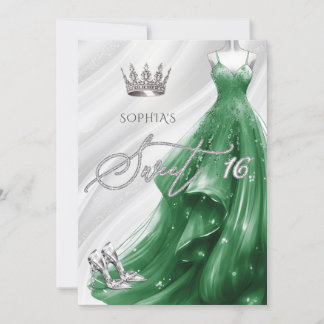 Invitación Dulce de salsa verde esmeralda de plata 16