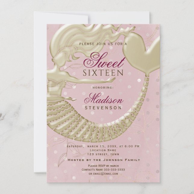 Invitación Dulce de Sirena 16 Cumpleaños (Anverso)