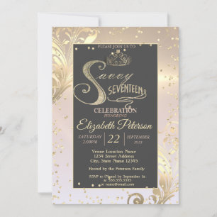 Invitación Dulce de Tiara de oro Diamantes Savvy Diecisiete