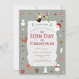 Invitación Dulce Décimo Día de Navidad Retro de Mitad de Sigl