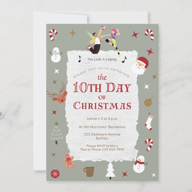 Invitación Dulce Décimo Día de Navidad Retro de Mitad de Sigl (Anverso)