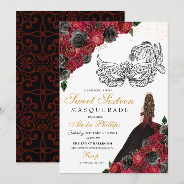 Invitación Dulce del baile de máscaras de la princesa roja ne (Anverso / Reverso)