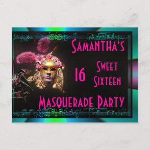Invitación dulce del baile de máscaras dieciséis
