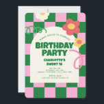 Invitación Dulce del chequeador rosa verde retro 16 fiesta de<br><div class="desc">Fiesta de cumpleaños del patrón del verificador rosa verde retro</div>