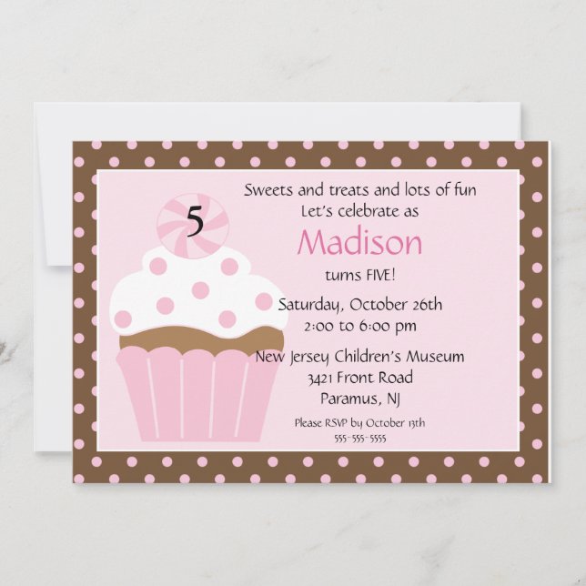 Invitación dulce del cumpleaños de la magdalena (Anverso)