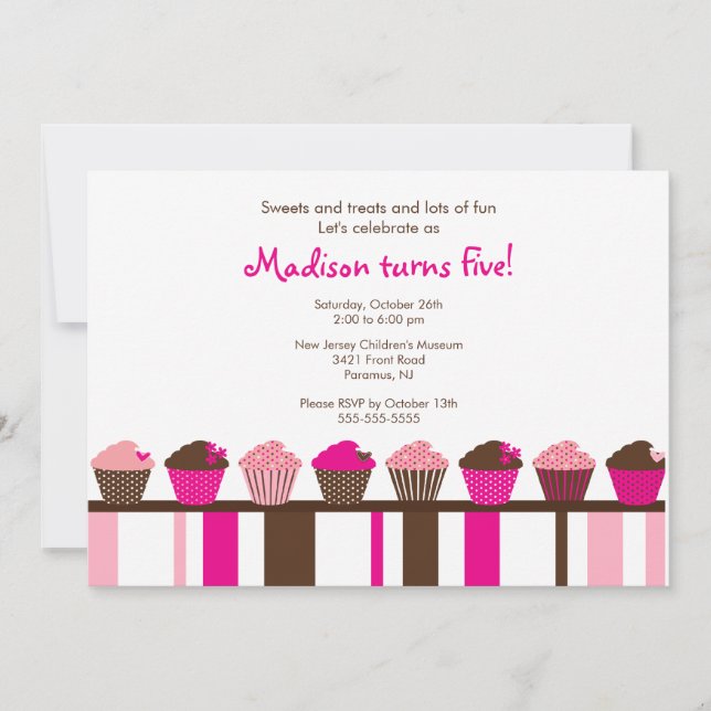 Invitación dulce del cumpleaños de las magdalenas (Anverso)