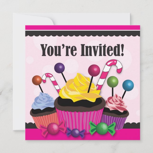 Invitación dulce del fiesta del caramelo y de la (Anverso)