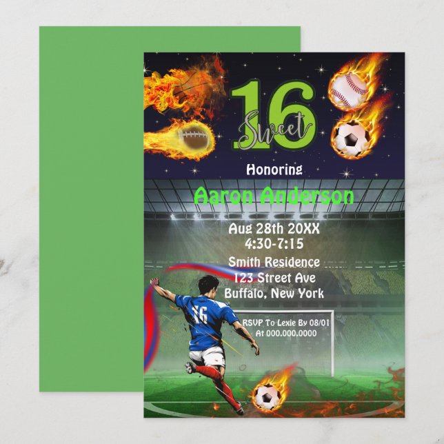 Invitación Dulce Deportes Dieciséis Fiesta de Cumpleaños (Anverso / Reverso)