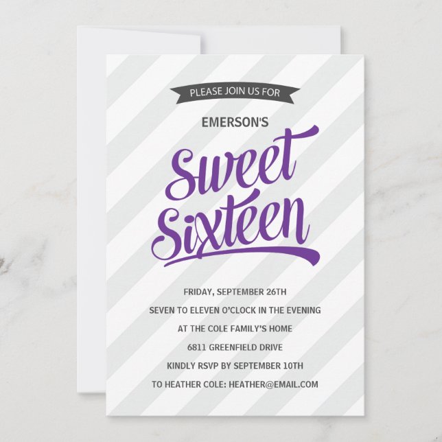 Invitación Dulce Deportivo Cute Dieciséis Cumpleaños (Anverso)
