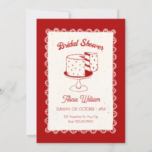 Invitación Dulce desayuno nupcial coqueto de pastel rojo vint
