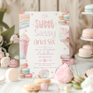 Invitación Dulce descarada y seis dulces pastel 6 cumpleaños
