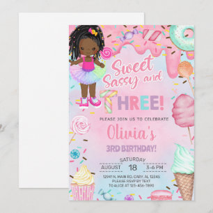 Invitación Dulce, descarada y tres cumpleaños niña 3 años inv
