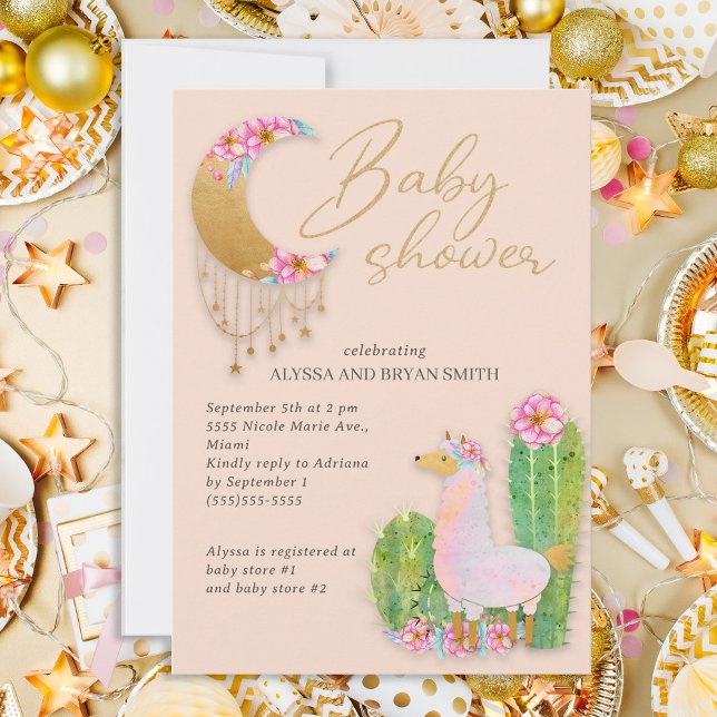 Invitación Dulce Desierto Boho Chic Cactus Llama Baby Shower (Subido por el creador)