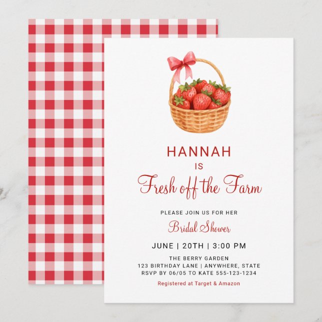 Invitación Dulce Despedida de Soltera con Fresas Frescas de l (Anverso / Reverso)