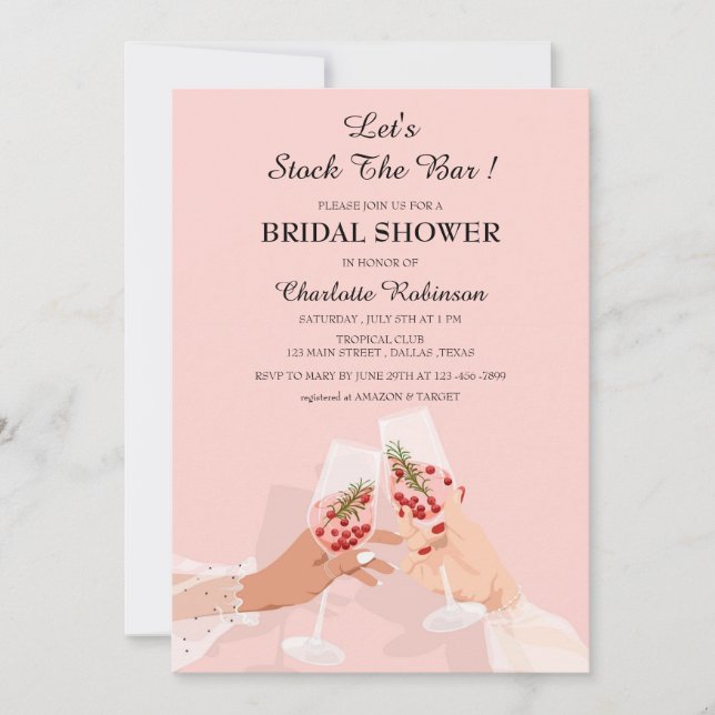 Invitación Dulce Despedida de Soltera Rosa Abastece el Bar (Anverso)