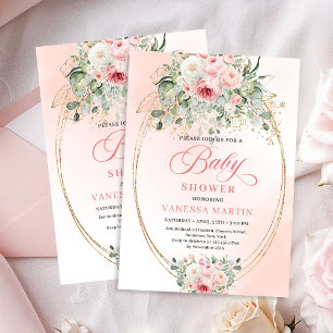 Invitación Dulce Despedida Floral Dorada Niña Baby Shower Par