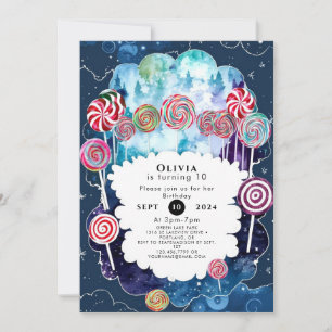 Invitación Dulce Día de Cumpleaños de Candyland Editable