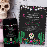 Invitación Dulce día de las calaveras florales muertas 16<br><div class="desc">Día del Dulce Muerto 16 Invitación con cráneo de azúcar floral, flores de fiesta mexicana, cactus y cráneo. Dulce 16 y el nombre del chica de cumpleaños está escrito en huesos y tipografía peculiar. La invitación también está decorada en la parte posterior y la plantilla está lista para que usted...</div>