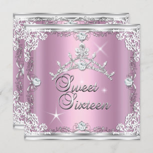 Invitación Dulce Diamante de 16 Plata Rosa Tiara