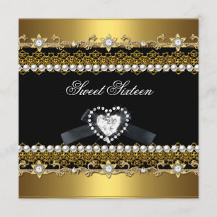 Invitación Dulce Diamante de Perla Negra de Oro 16