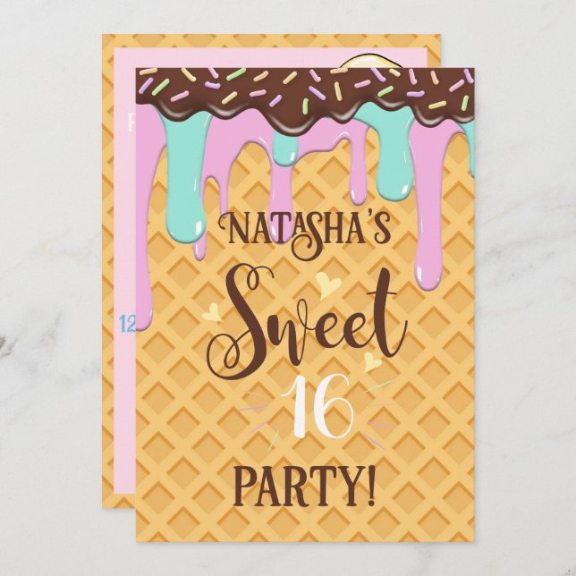 Invitación Dulce Dieciséis 16 Cono de Perro Perrito (Anverso / Reverso)