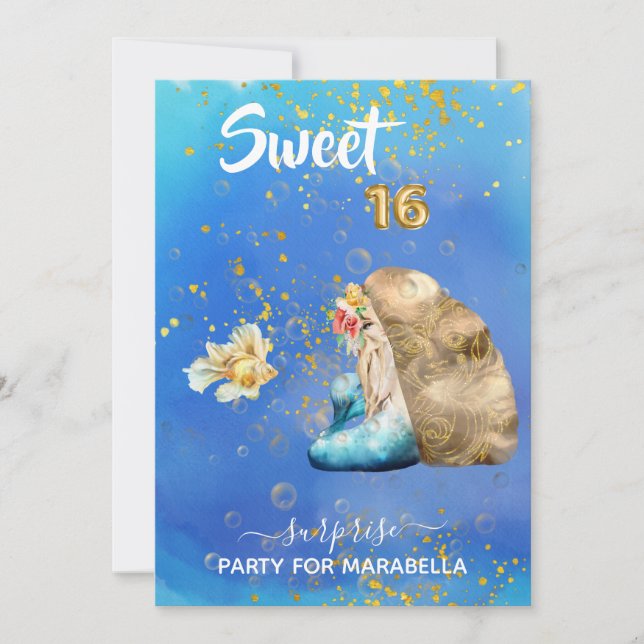 Invitación *~* DULCE DIECISÉIS 16 cumpleaños de la sirena de  (Anverso)